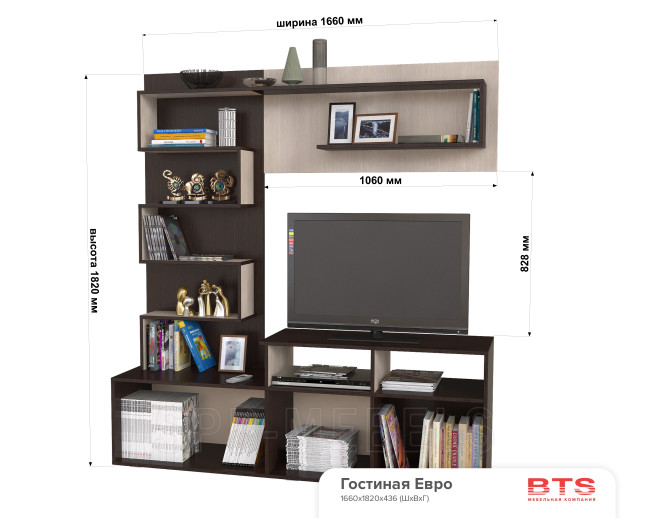 Гостиная стенка Евро внутри размеры