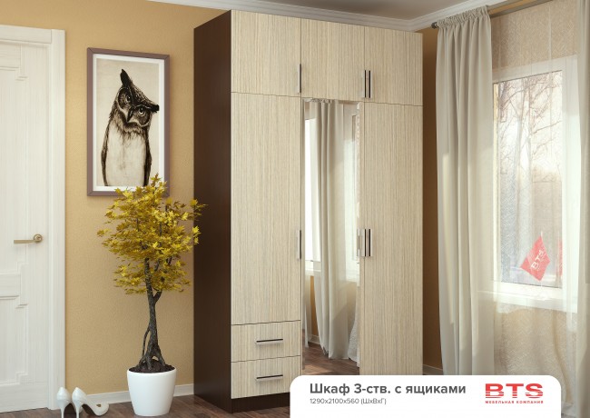 Шкаф 3 створчатый с ящиками