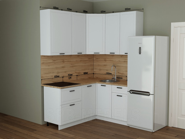 Угловая кухня Юта 1.65x1.4 м с фасадами МДФ Белый софт