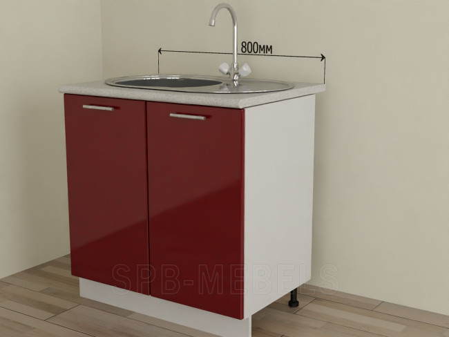 Шкаф нижний 80см под мойку ШНМ80 бордо глянец