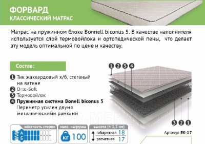 Матрас Андрия пружинный (размеры в ассортименте)