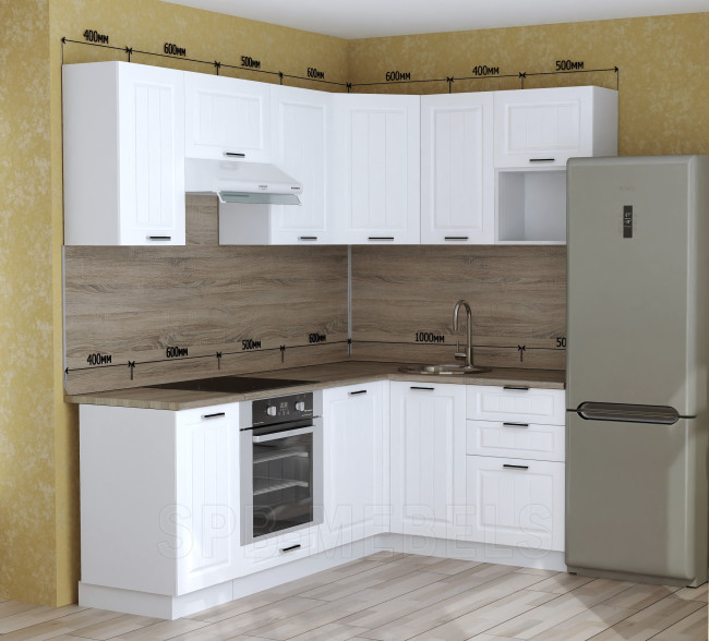 Угловая кухня Прага 2.1x1.5 м с фасадами МДФ Белое дерево