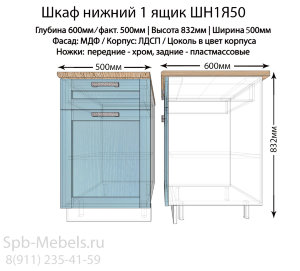 Шкаф нижний с ящиком ШН1Я50(голубая пат.)