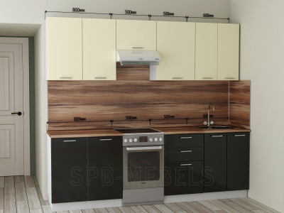 Кухня прямая 2.4м черный глянец ваниль - готовое решение