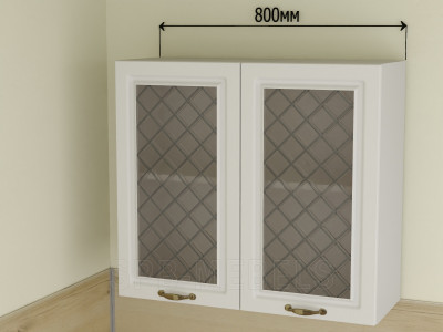 Навесной двухстворчатый шкаф со стеклом 80 см ШВС80 | Кухня Айвори