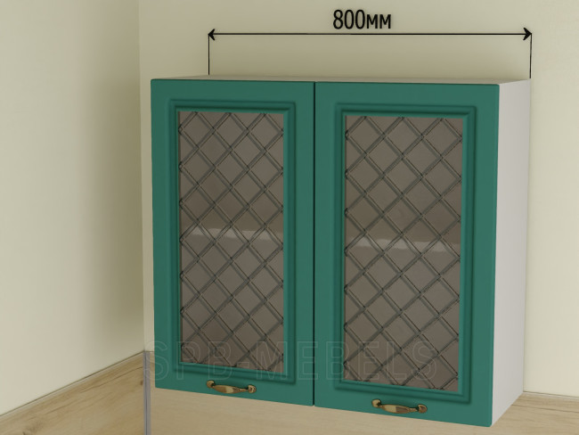 ШВС80 Дуб бирюза — верхний двойной шкаф 80 см со стеклянными дверцами Айвори ШВС80 Дуб бирюза — верхний двойной шкаф 80 см со стеклянными дверцами Айвори