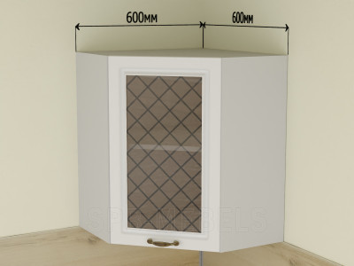 Навесной угловой шкаф со стеклом 60х60 см ШВУС59 | Кухня Айвори