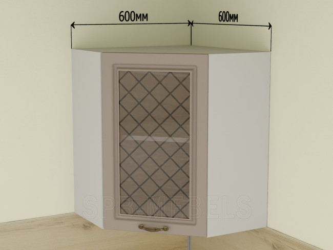 ШВУС59 Дуб кофе — угловой подвесной шкаф 60х60 см со стеклом для кухни ШВУС59 Дуб кофе — угловой подвесной шкаф 60х60 см со стеклом для кухни