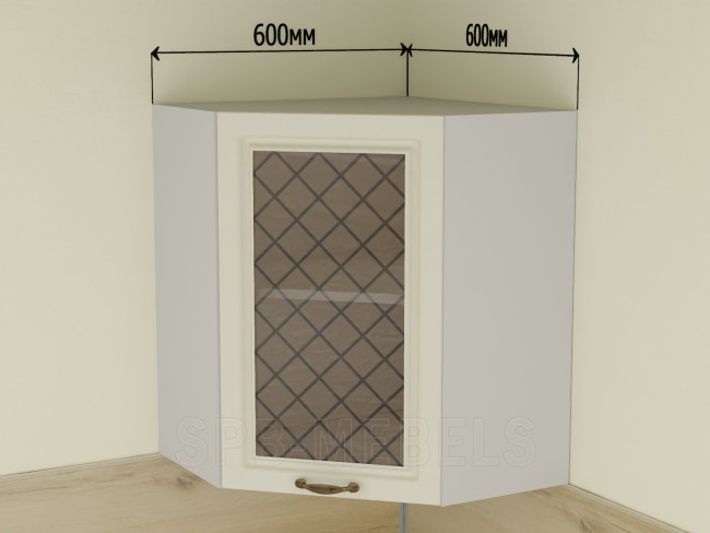 ШВУС59 Дуб ваниль — навесной угловой модуль со стеклом 60х60 см Айвори ШВУС59 Дуб ваниль — навесной угловой модуль со стеклом 60х60 см Айвори