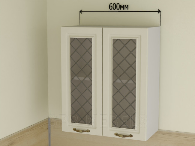 ШВС60 Дуб ваниль — шкаф подвесной 60 см со стеклянными дверцами Айвори