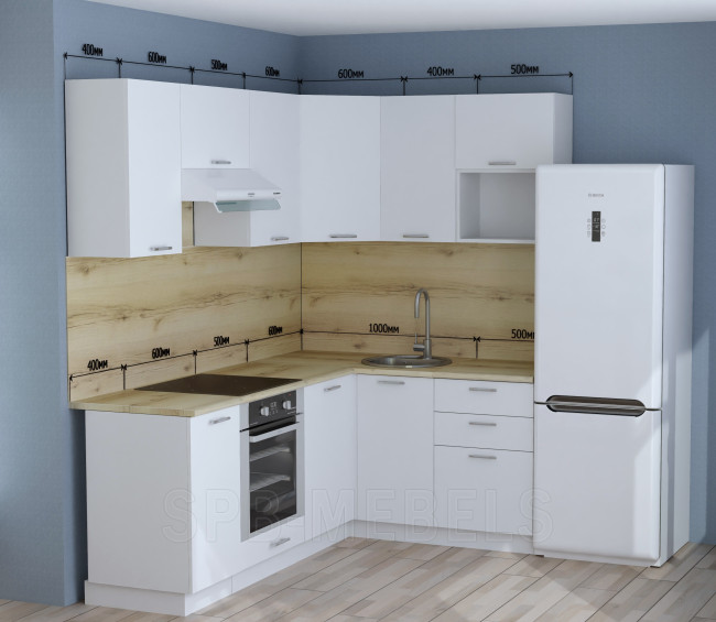 Угловая кухня Техно 2.1x1.5 м с фасадами МДФ Белый глянец