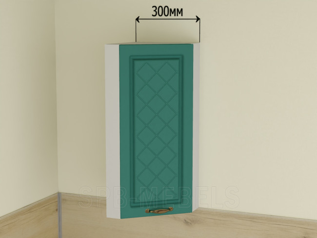 ШВТ30 Дуб бирюза — навесной угловой шкаф 30 см со скосом в гарнитуре Айвори