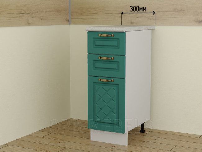 ШН3Я30 Дуб бирюза — нижний модуль 30 см с тремя вместительными ящиками ШН3Я30 Дуб бирюза — нижний модуль 30 см с тремя вместительными ящиками