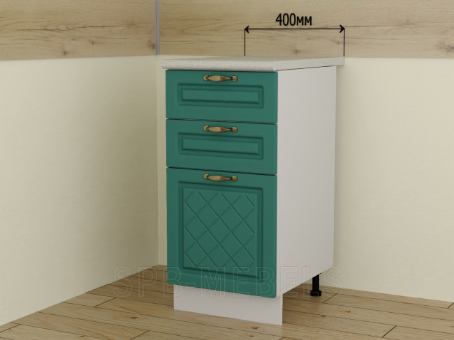 ШН3Я40 Дуб бирюза — шкаф 40 см с тремя ящиками для кухни