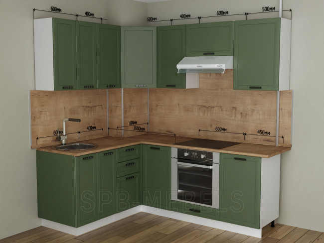 Кухня ДСВ Квадро  цвет Оливково-зеленый угловая
