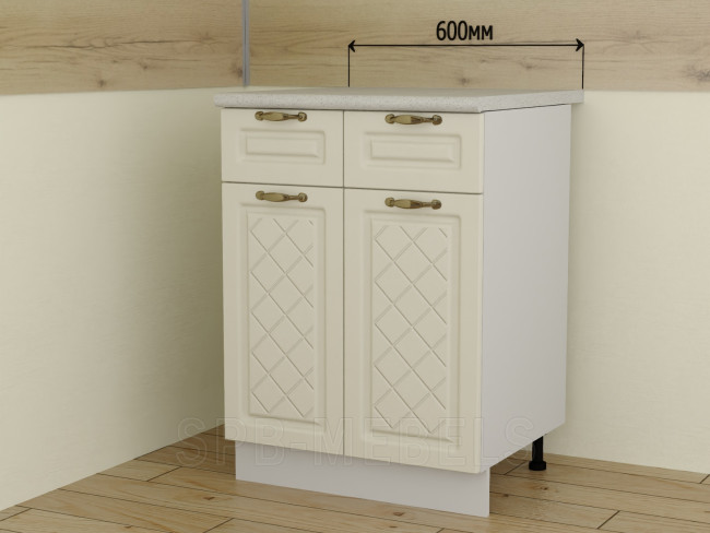 ШН1Я60 Дуб ваниль, нижний шкаф 60 см с ящиком и створками