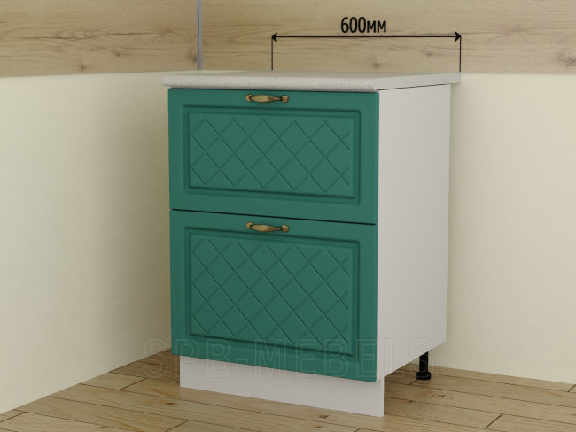 ШН2Я60 Дуб бирюза — нижний модуль 60 см с двумя вместительными ящиками