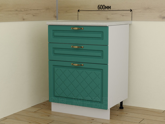 ШН3Я60 Дуб бирюза — модуль 60 см с тремя ящиками для кухни ШН3Я60 Дуб бирюза — модуль 60 см с тремя ящиками для кухни