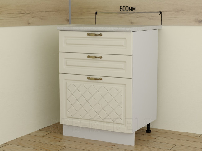 ШН3Я60 Дуб ваниль — шкаф 60 см с тремя ящиками под столешницей ШН3Я60 Дуб ваниль — шкаф 60 см с тремя ящиками под столешницей